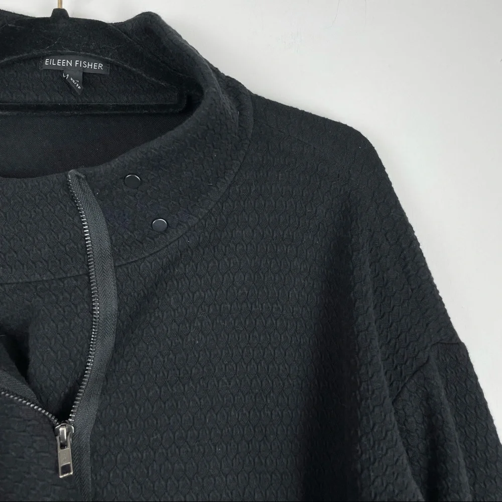 Eileen Fisher Black Texture Moto Zip Up Jacket